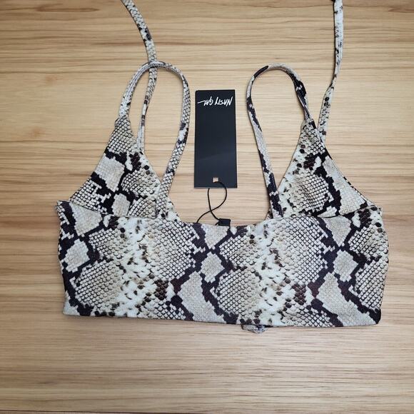 Nasty Gal Womens White Black Snake Print Cut Out Tie Scrunchie Bikini Top Size 2 - Picture 3 of 5